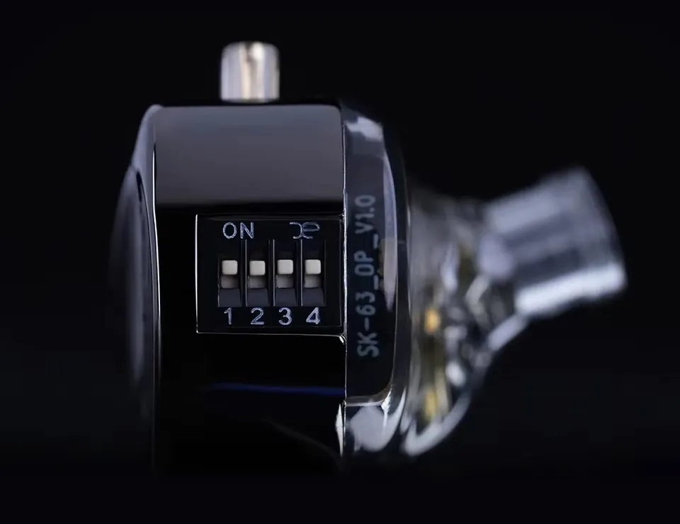 Detalle macro de los switches ON/OFF del Castor Pro